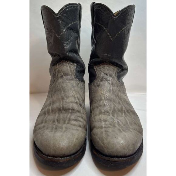Vintage Justin 3019 Roper Cowboy Boots Mens 8D Gray Black Leather USA Made main image 6